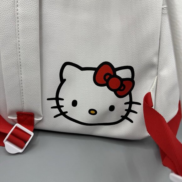 Sanrio Hello Kitty Bow Face White Faux Leather Mini Backpack Purse Bag